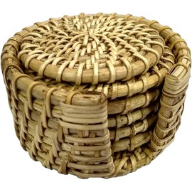 Rastogi Handicrafts Handmade 6 Piece Rattan Coasters - Base Plates & Natural Hot Pads Pot Eco-Friendly Cup Dishes Insulated Holder 4.5" (LHD-1218-A)