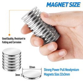 Strong Magnets for Magnetic Board, Pack of 20, 30 x 3 mm, 8 kg, Pull Silver Neodymium Magnets, Extra Strong, Magnets Strong, Whiteboard Magnets, Fridge Magnets, Rare Earth Magnets with Double-Sided