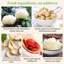 Hee Creek Lotus Seeds Dried Lily White Fungus Soup 5.6oz/160g (10 pack x 16g) Healthy Nutritious Instant Freeze Dried Tremella Porridge Snow Fungus, No Additives, Ready in Minutes 即食早餐代餐 莲子百合银耳羹
