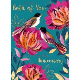 Noel Tatt Anniversary Card - Happy Anniversary Card with Contemporary Flowers and Birds Design and Embossed Foil and Embellishments - Anniversary Card for a Special Couple