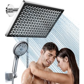 Cobbe 11.8 Inch Rain Shower Head with Handheld - Adjustable Dual Shower Heads with 6 Modes Handheld Spray Combo - Wide Rainfall Showerhead with Hose, Bathroom Accessories - Chrome