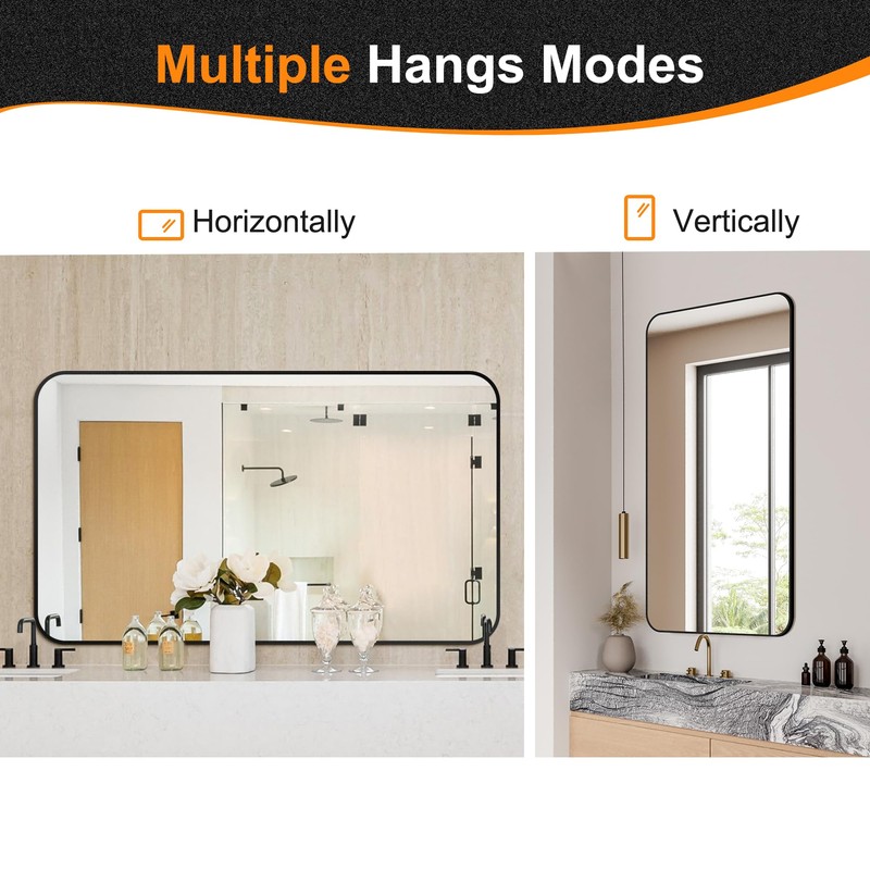 Delma Bathroom Vanity Mirror, Black Framed Bathroom Mirror for Over
