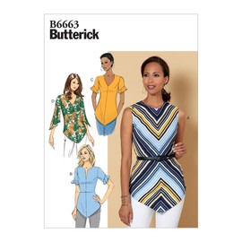 Butterick Easy to Sew Damen Schnittmuster B6663E5 Halb taillierte Bluse Größen 42-50, Weiß