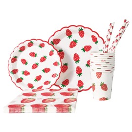 Strawberry Party Decorations Supplies Includes Plates,Cups,Napkins and Straws Summer Fruit Tableware Set for Birthdays,Baby Shower,Sweet One Party Decorations, Serves 20 Guests (Strawberry 1#)