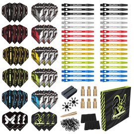MageRabbit Dart Accessories Kit, 36 Dart Flights, 45 Dart Shafts, Sharpener, Dart Stems Remover Tool, 50 Metal Rings, 16 Dart Flight Protectors (Aluminum)