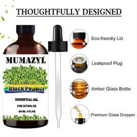 Black Pepper Essential Oil, Black Pepper Oil 4 Fl Oz 120ML for Diffuser Humidifier Yoga Cleaning DIY Candle Soap Making Black Pepper Essential Oils