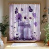 FAXTOZ Rustic Purple Butterfly Daisy Floral Glass Jar Shower Curtain,