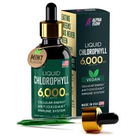 Alpha Flow Chlorophyll Liquid Drops 6000 mg - Premium Liquid Chlorophyll Supplement - All-in-One Antioxidant for Immune Boost, Energy Increase, Digestion Support & Fast Detox - Non-GMO, Vegan