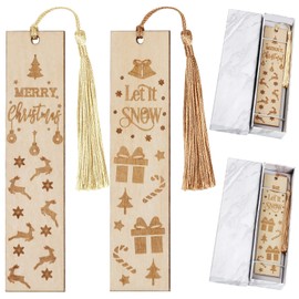 Sursurprise 2PCS Christmas Bookmarks Wood Xmas Book Markers with Tassels Wooden Merry Christmas Book Marks for Book Lover Teachers Readers Christmas Gifts