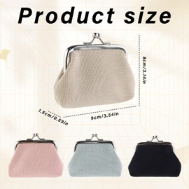 AfitLulu 2Pcs Coin Purse, Canvas Kiss-Lock Change Purse for Women, Small Mini Change Purse for Jewelry, Keys, Coin, Cash (3.9 * 2.9inches) (Black+khaki)
