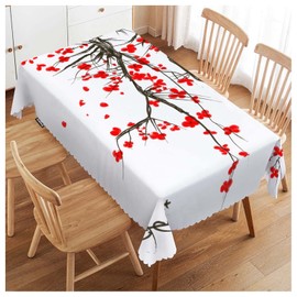 Swono Japanese Cherry Table Cloth Ink Painting Flower Blossom Cherry Pink Rectangle Tablecloth Picnic Table Cover BBQ Table Cloths Polyester for Kitchen 50x72 Inch