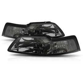 VioziteGam Headlight Halogen Factory Style Front Left Right Driver Passenger Side ABS Plastic Housing Polycarbonate Lens Smoke Lens Chrome Housing Clear Reflector Tinted Corner Turn Signal
