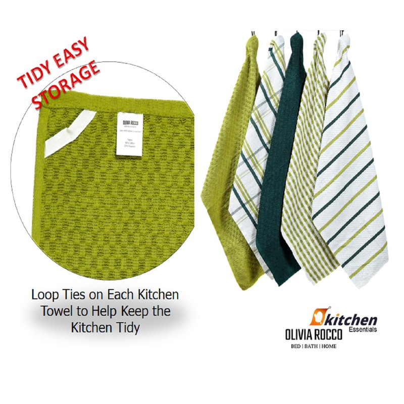 Olivia Rocco 5 Pack Terry Kitchen Tea Towels Cotton Super