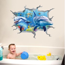 ANHUIB 3D Ocean Wall Stickers,Children's Room Underwater Animal Wall Sticker Decoration,Animal Wall Stickers,Under The Sea Wall Decals for Nursery,Baby Nursery Kids Boys Bedroom Living Room Wall Decor