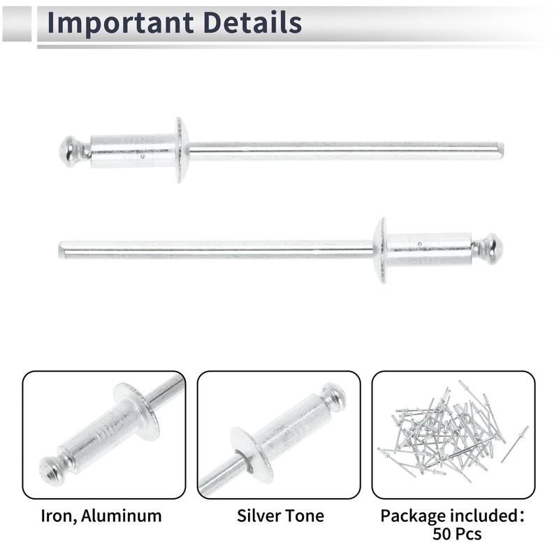 RATCHROLL 50 Pcs Dome Head Large Flange Blind Rivets 3mm