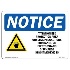 OSHA Notice Signs - Attention ESD Protected Area Sign with Symbol | Extremely Durable Made in The USA Signs or Heavy Duty Vinyl Label | Protect Your Construction Site, Warehouse & Business