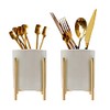 Caddy Flatware Caddy Holder White ceramic with metal round frame Store utensils, silverware, and organize kitchen countertops and dining tables(2 pieces 3.14 * 4.6 inch)