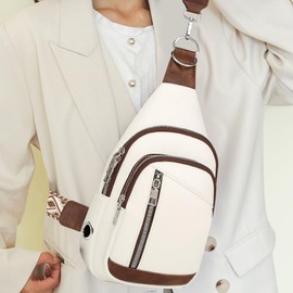 IVEOPPE Women's Crossbody Chest Bag with 2 Removable Shoulder Straps and Headphone Opening, Sling Bag Women, Anti-Theft Bag for Outdoor Sports, Cycling, Travel, White