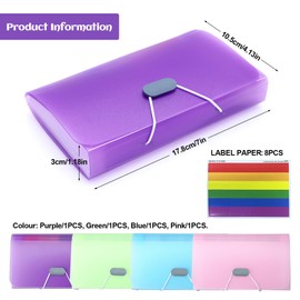 Pack of 4 Expanding Folders, A6 Document Bag with 13 Compartments, Document Folder A6 with 8 Labels, Sorting Folder A6 Portable Accordion Colourful File Folder for Invoice Vouchers Coupons Tickets (4