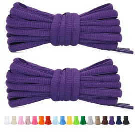 Stepace 2 Pairs of 6 mm Round Shoelaces for Trainers 60 cm - 200 cm Length 18 Coloured Oval Shoelaces, Purple