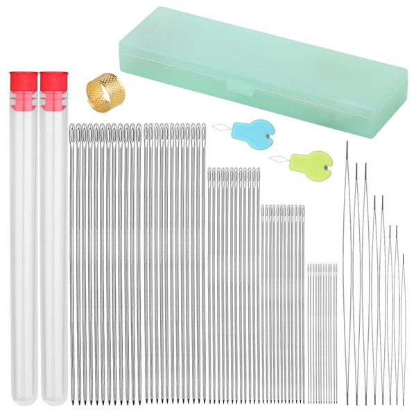LOKUNN 74 Pcs Beading Needles Set, Include Long Straight Beading