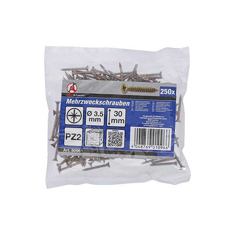 Kraftmann 80961 Pozidriv Pz2 Multi-Purpose Screws, Gold, 3.5 x 30