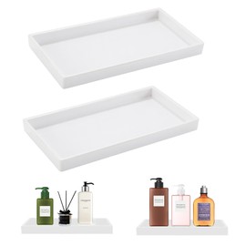 2 vassoi da bagno, rettangolare, in resina, resistente al calore, da bagno, da cucina, per gioielli, organizer per cosmetici, per dispenser di sapone, candele (bianco)