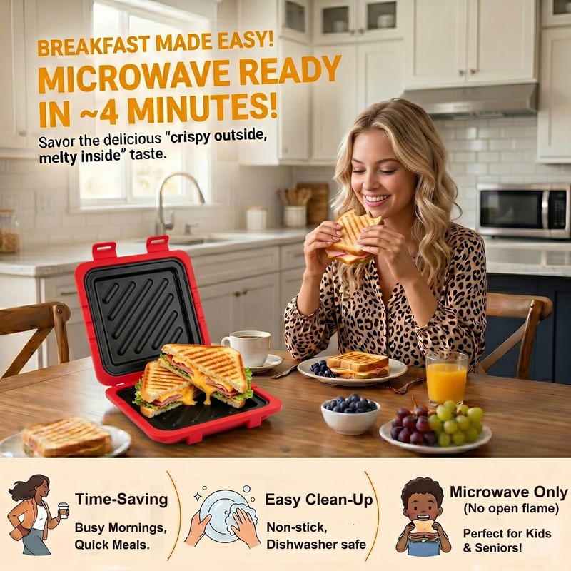 2026 Microwave Sandwich Maker, Microwave Toaster with Adjustable Silicone Strap,