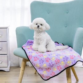 Fluffy Dog Blankets with Paw Print - Super Soft Warm Pet Blanket, Cozy Flannel Throw for Small Dog Cat Puppy Kitty, Sleep Bed Mat Cover (Purple, S:52 * 76CM)