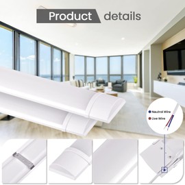 2FT LED Shop Lights, 20W LED Tube Light Fixture, 2FT led Light Fixture 2000LM 4500K Neutral White, 23.6inch LED Garage Closet Light Ceiling Light for Office Home Basement, No Plug, No Ground Wire