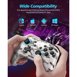 Ligame Switch Controller, Wireless Gamepad Compatible with Switch/Lite/OLED, Windows, Android and iOS, Support to Programming/Turbo/Motion/Wake-up/RGB Functions, White Camouflage