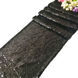 Time to Sparkle 12x108inch Glitter Sequin Table Runner Chair Sashes Swags Wedding Party Table Decoration Sequin Tablecloth- Sequin Black