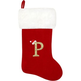 SherryDC 20 Inches Monogram Christmas Stockings Letter P, Soft Velvet Plush Cuff Embroidered Xmas Stockings Decorations for Family Holiday Season Decor