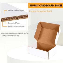 JOWLOT 9x6x3 inch Small Shipping Boxes Set of 25, White Corrugated Cardboard Box Literature Mailer for Mailing Packing Moving and Storage