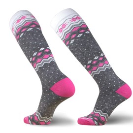 Pure Athlete - Calcetines de esquí de lana para mujer, cálidos, calcetines de esquí para hombre, paquete de snowboard para clima frío (1 par, gris/rosa intenso, L)