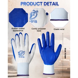 24 Pairs Gardening Gloves for Men Women Rubber Coated Work Gloves Safety Work Construction(Black, Blue)