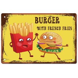 Cartel de metal para hamburguesas con patatas fritas – Placa de decoración de pared clásico para fiesta en la playa, arte de hierro resistente a la decoloración y a los rayos UV para cocina, baño