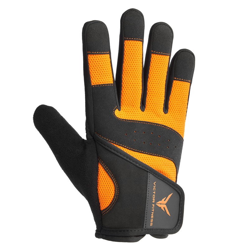 Victor Fitness VG04 Series Full Finger Men's Gloves (Large, Black/Orange)