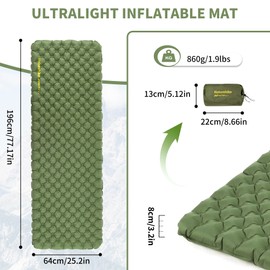 Naturehike Ultralight Inflatable Camping Sleeping Mat 4.6R Portable Inflatable Sleeping Pad Waterproof Durable Air Mattress with Inflatable Bag for Trekking Hiking Backpacking Outdoor