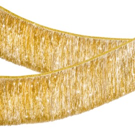 jijAcraft Champagne Gold Fringe Garland: 2M Glitter Metallic Tinsel Foil Fringe Garland, 20cm Shiny Tinsel Party Decoration for Car Parade Floats Birthday Weddings Anniversaries Christmas