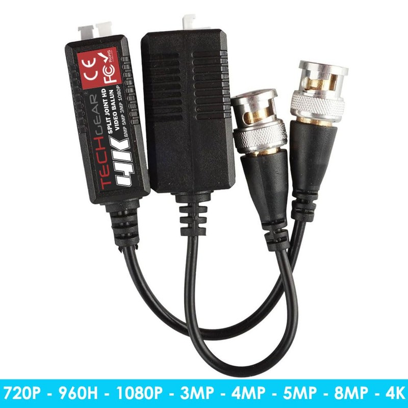 TECHGEAR 2x 8MP / 4K CCTV Passive Video Balun BNC
