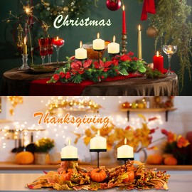Meonum Christmas and Thanksgiving Centerpiece Table Decorations with 3 Candle Holders, 3 Poinsettia, 3 Thanksgiving Pumpkin Centerpiece, Christmas Centerpieces for Dining Room Fireplace Table Decor