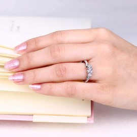 YL Engagement Ring 925 Sterling Silver Princess Cut 5A Cubic Zirconia 3 Stone Wedding Ring for Women Bride, Silver, Alexandrite