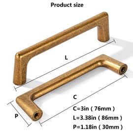 khtumeware 10 Pack 3 Inch(76mm) Hole Centers Vintage Antique Brass Cabinet Pulls, Aged Brass Drawer Pulls Kitchen Cabinet Hardware for Cupboard Drawer Handles Dresser Retro Pulls