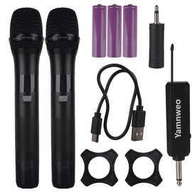 Yamnweo AX322 Wireless Microphone, UHF Metal Dual Handheld Wireless Dynamic Microphone System with Rechargeable Receiver, 1/4-inch Output for Karaoke, Meetings, Singing, Churches, Weddings