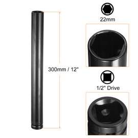 HARFINGTON Deep 6-Points Impact Socket 1/2" Drive 22mm Metric Socket 12" Length with 1/4" Hex Shank Adapter, CR-V Steel Socket Adapter Accessory Tool Set Kit for Hex Bolts Nut