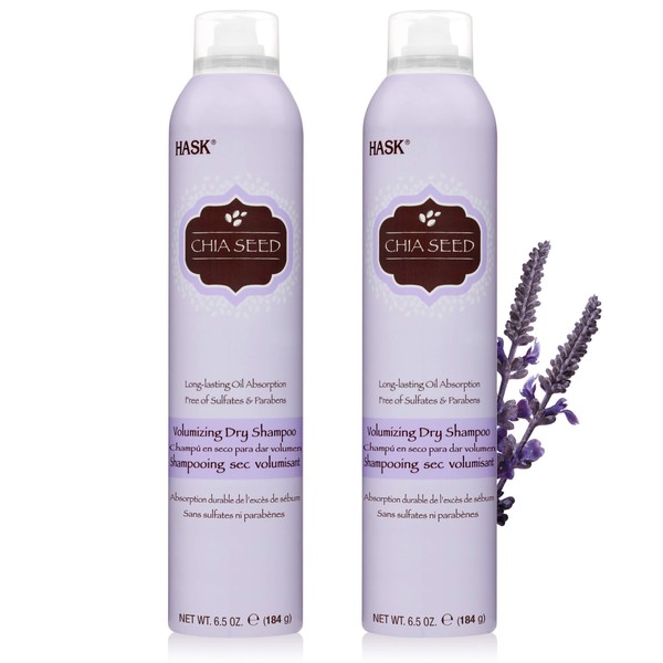 HASK Chia Seed Volumizing Dry Shampoo Kits for all hair types, aluminum free, no sulfates, parabens, phthalates, gluten or artificial colors (6.5oz-Qty2)