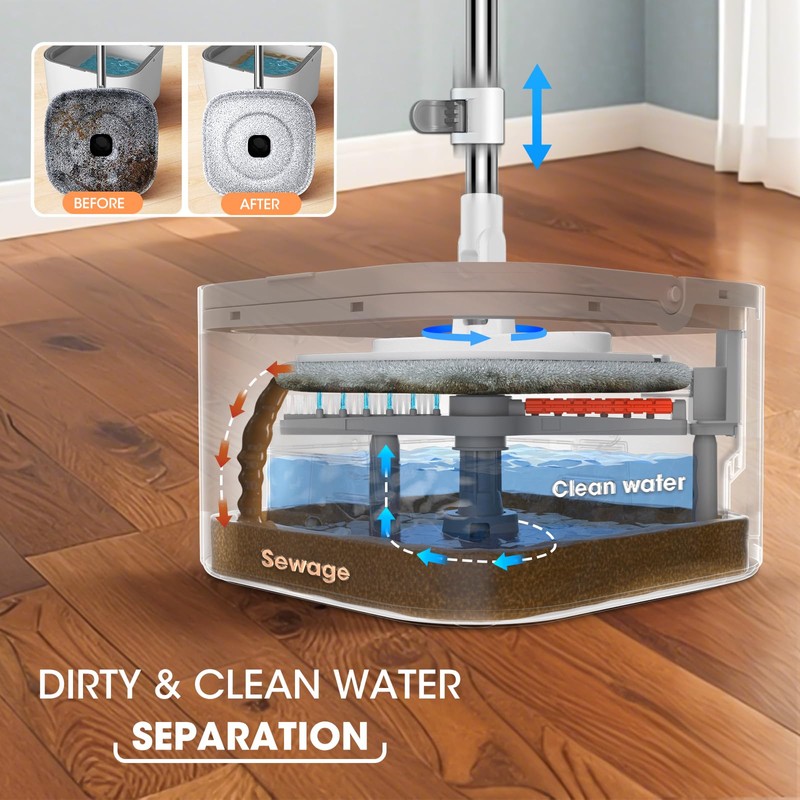 Mop and Bucket Set, Easy-to-use Spin Mop with Separate Dirty