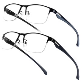 SKYOAK 2 Pack TR90 Premium Reading Glasses for Men, Half Frame No-Line Blue Light Blocking Computer Readers Anti Glare UV Eyeglasses, 1.5x