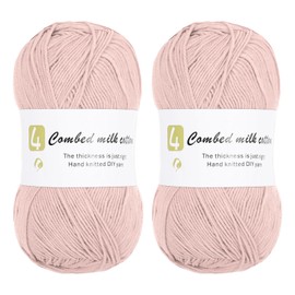 Rebower Cotton Yarn, 60% Cotton, 40% Acrylic Soft Knitting Yarn [for Hand DIY Bag Cushion Crocheting Knitting ] -2 Packages of 100g/3.52oz(Per Skein 100g/361yards)/Bright Pink